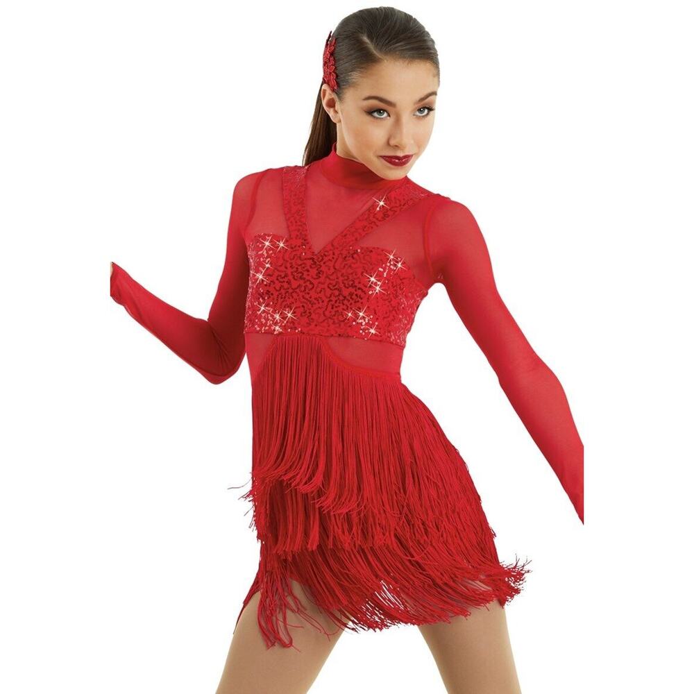Dance Costume Large Child Red Weissman 11041 Jazz Sequin Fringe